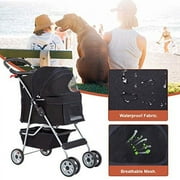 Bestpet 4 Wheels Pet stroller for Cats and Dogs, Folding, Black