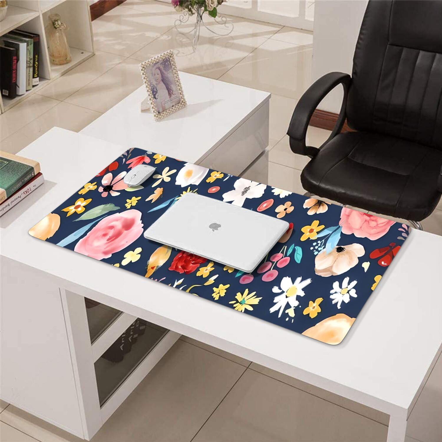 Long Mouse Pads for Desk,Pioneer Flower Floral Print Pattern Desk Mats on Top Of Desks, Desk Mouse Pad Extra Large with 3mm Non-Slip Base and Stitched Edge for Gaming,Office,Work,Home 31.5"x15.7"