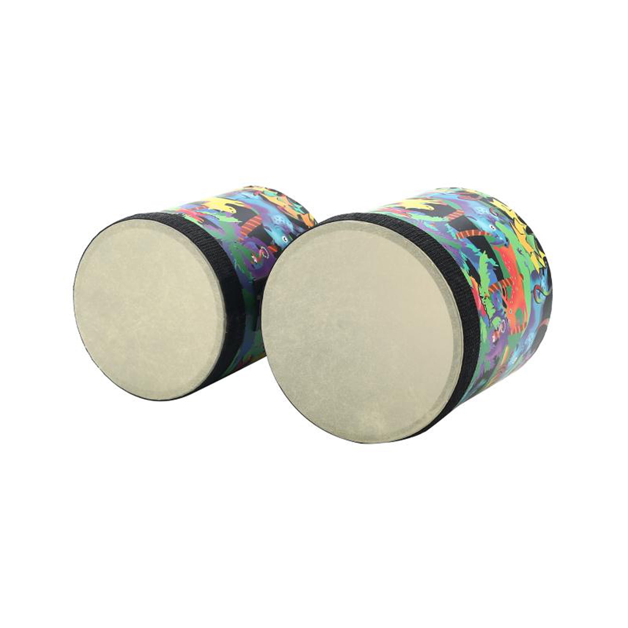 Kids Percussion Instrument 2 in 1 Christmas Tropical Rainforest Print Bongo Drums with Drumsticks Multicolor-with Strap, 15cm12.7cm16cm 