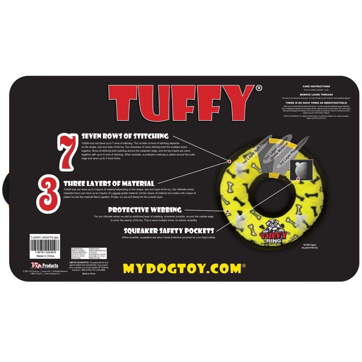 Tuffy 2-Piece Durable Tug & Ring Dog Toy Set with Squeakers for Interactive Play, Multi-color (2 Pack)