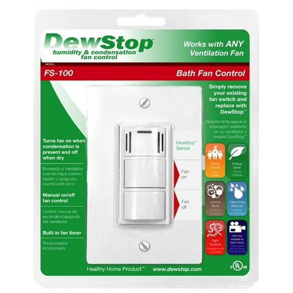 DewStop Fs-100-W1 Humidity & Condensation Sensing Bath Fan Control White