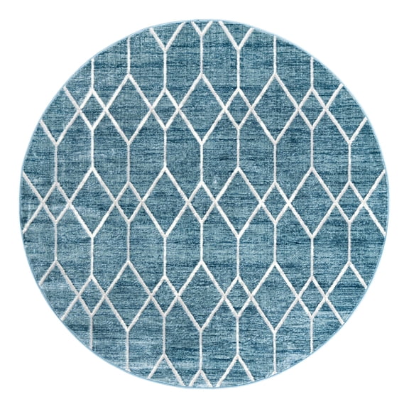 Unique Loom Matrix Trellis Collection Area Rug - Deco (7' Round Blue/Ivory)