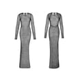 thumbnail image 3 of Coduop Women Knitted Bikini Cover Up Maxi Dress Long Sleeve Fishnet Hollow Out Swimsuit Cover Up, 3 of 4