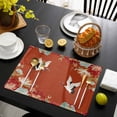 thumbnail image 3 of Red Crane Placemats Set of 4, Vintage Red Teal Spring Floral Botanical Placemats for Dining Table, Place Mats for Kitchen Tabletop, Waterproof Wipeable Dining Table Mats Set, 3 of 9