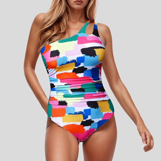 Traje de Baño Mujer Traje de Baño de Una Pieza Con Un Hombro Al Descubierto Para Mujer, Cobertura Total, Traje de Baño Con Escote En V, Sexy y Cómodo, Sin Mangas