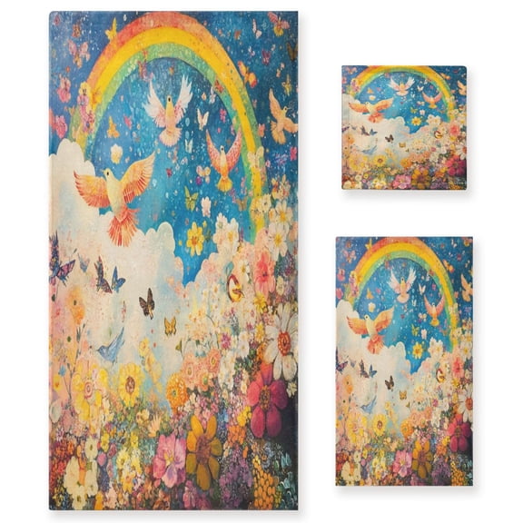 Three-Piece Towel Set Face Towel Towel Set Hand Towel Bath Towel Cotton Bath Towels Bath Towel Sets Hand Bath Towels Rainbow Dove