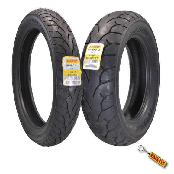 Pirelli Night Dragon Tire Set: 110/90-19 M/C 62H TL Front & Night Dragon GT 170/80B15 M/C 77H TL Rear Cruiser Motorcycle Tires - Superior Traction & Handling w/ Keychain