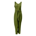 thumbnail image 3 of Women's V-Neck Sleeveless Wide Leg Jumpsuit - Adjustable Waist Romper for Summer Casual Wear, 3 of 4