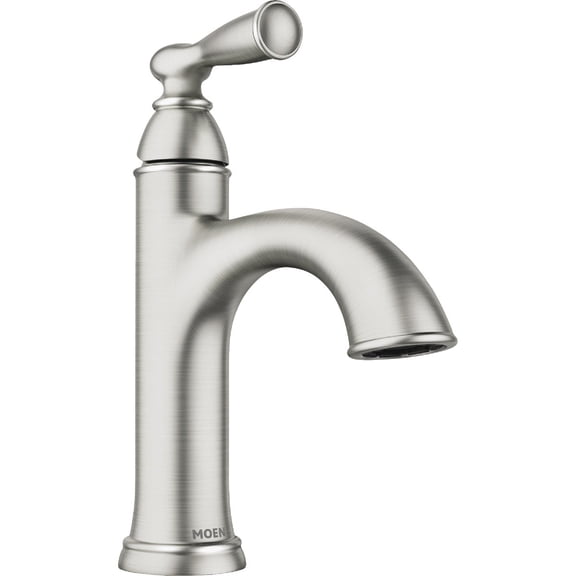 Moen Wellton Single-Handle Spot Resist Brushed Nickel Bathroom Faucet, One Hole Bathroom Sink Faucet with Optional Deck Plate and Drain Assembly, 84980SRN