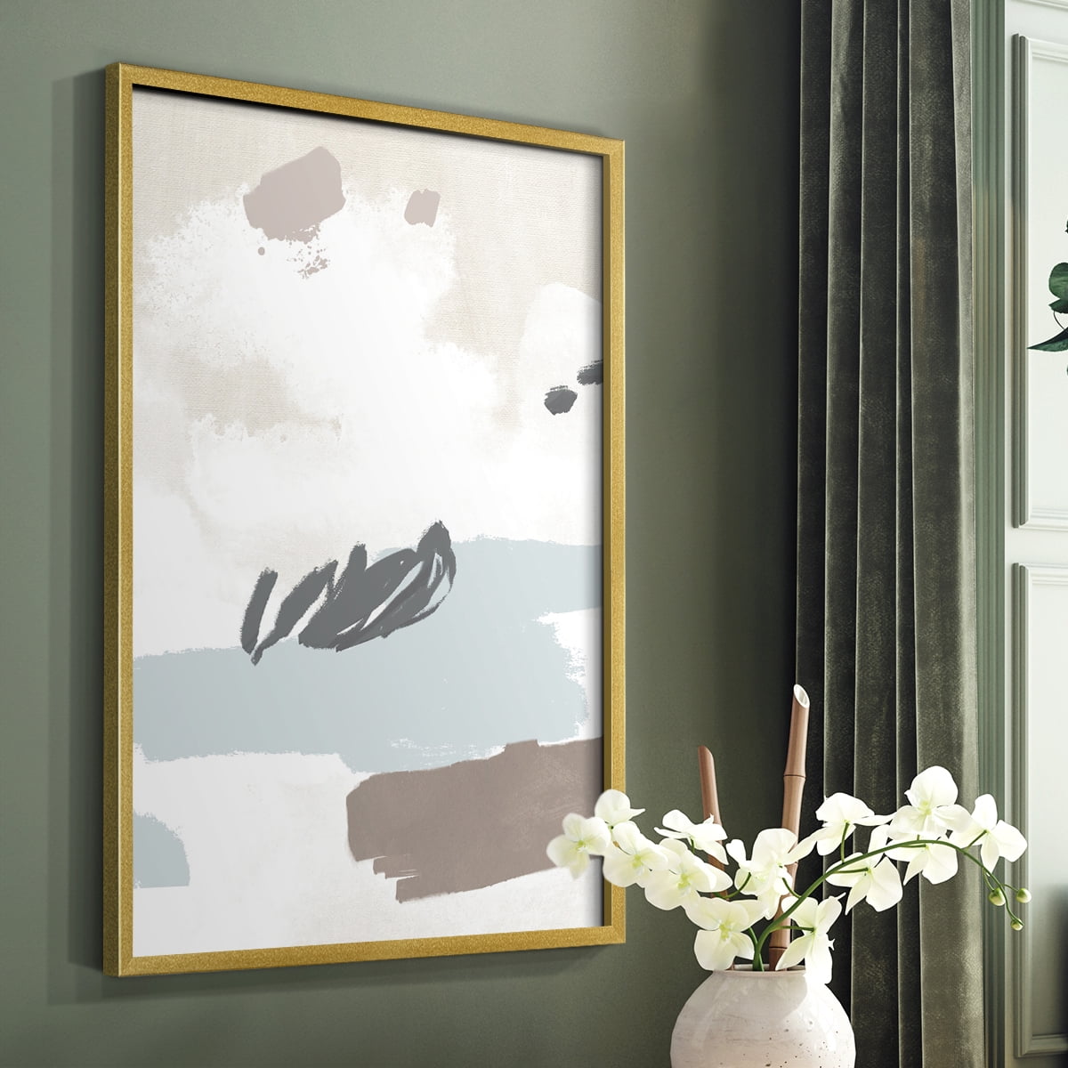 Neutral Wash II Framed Print in Gold Solid Wood Framed Print No Nail Hanging