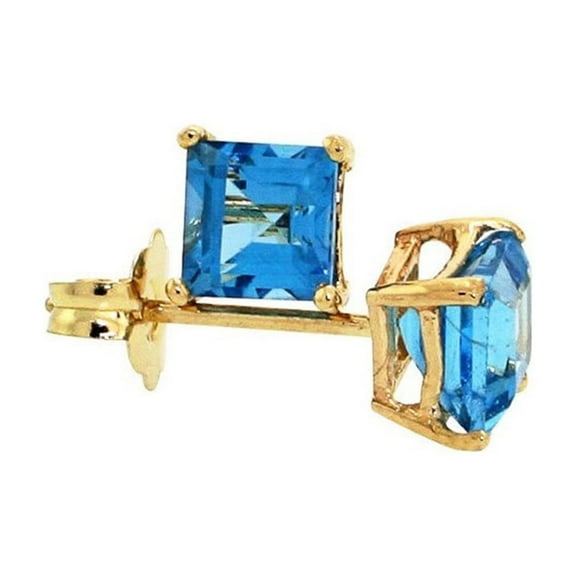 Paris Jewelry 10k Yellow Gold 2 Carat Square Created Blue Topaz Stud Earrings Plated Women
