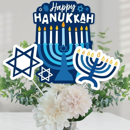 Big Dot of Happiness Hanukkah Menorah - Chanukah Holiday Party Centerpiece Sticks - Table Toppers - Set of 15