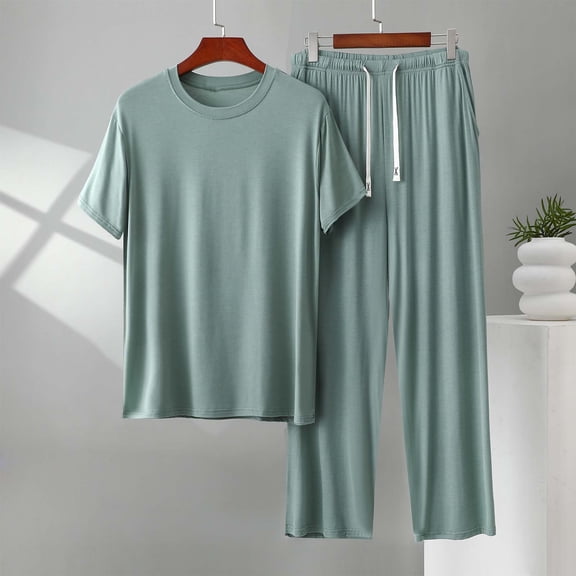 Ceisia Men's 2 Piece Modal Cotton Lounge Set Short Sleeve Crew Neck Top with Drawstring Pants Casual Sweatsuit Gifts for Father