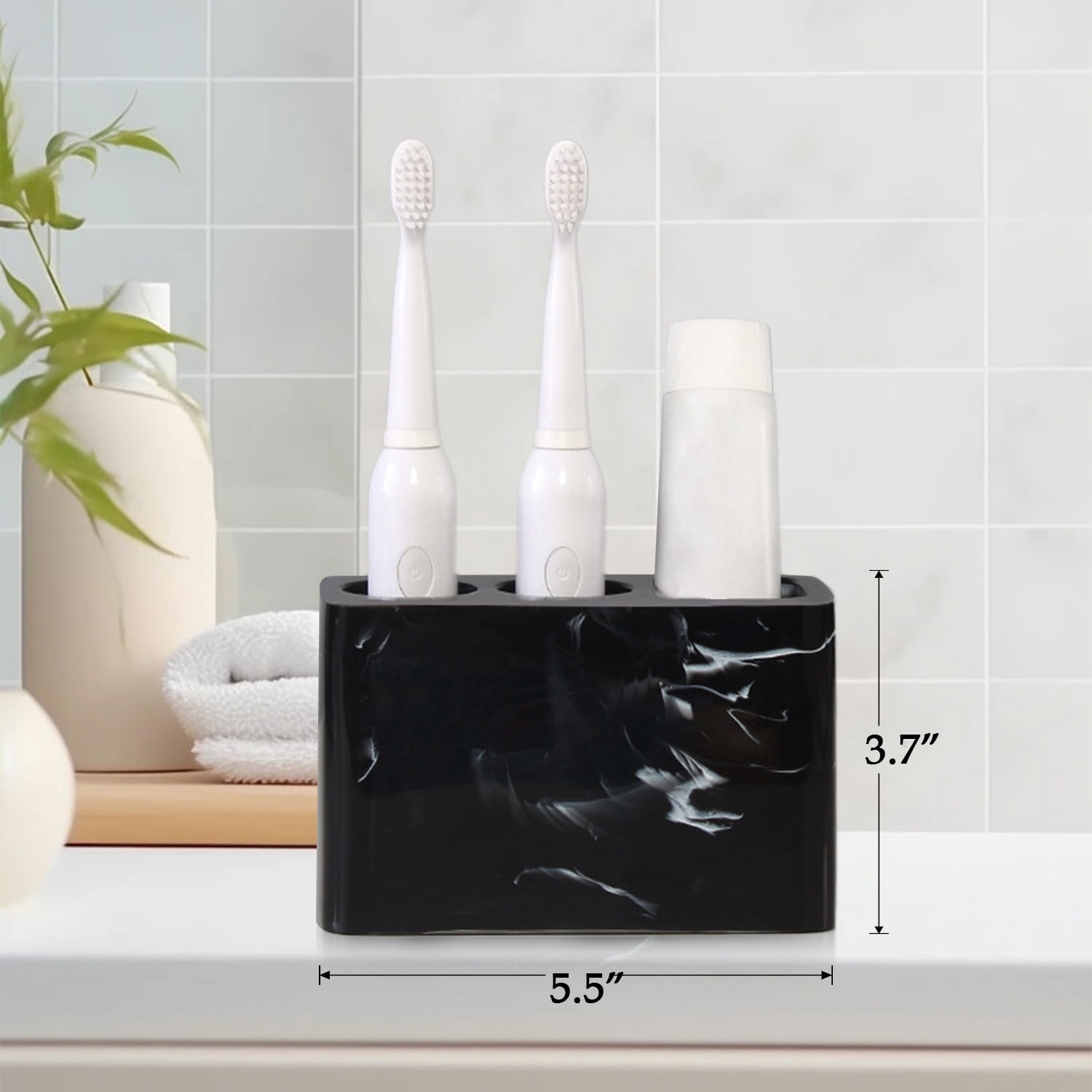 INCTUO Toothbrush Holder, 3 Slots Electric Toothbrush and Toothpaste Holder, Resin Bathroom Countertop Storage Bathroom Accessories Toothbrush Stand for Vanity Counter Organizer Caddy - Black