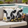 thumbnail image 5 of Floral Cow Pillow Covers 2 Pack Country Farm Watercolor Black White Cow Yellow Flowers Butterfly Pillowcase Waterproof Outdoor Throw Pillow Cover for Patio Garden Square Cushion 16”x16”, 5 of 9