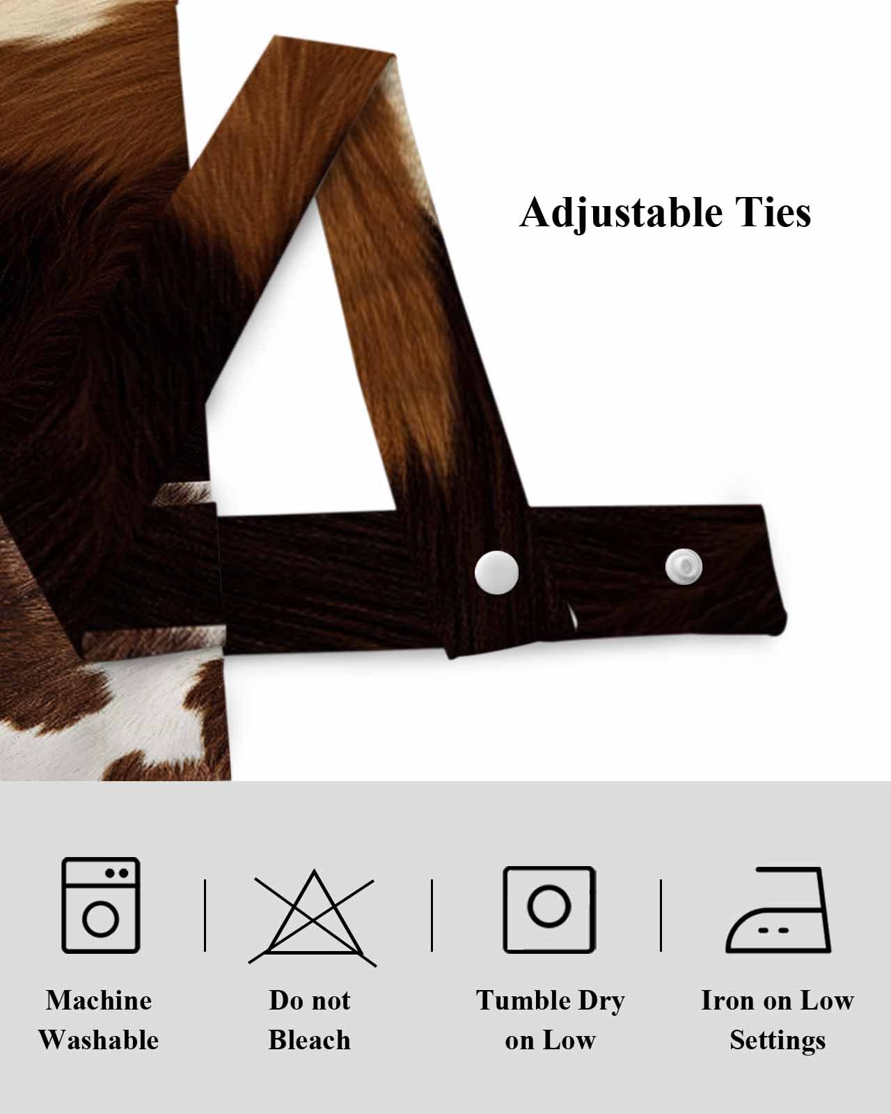 Cowhide Tie Up Valances Curtain, Adjustable Kitchen Cow Skin Texture Valances for Windows Decor, Rod Pocket Short Curtains Set for Bedroom/Bathroom, 60"x18"