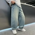 thumbnail image 6 of FAOWME Kids Boy Casual Jeans With Pockets Oversized Elastic Waist Straight Fit Wide Leg Loose Fit Comfortable Denim Pants Trousers For Daily Wear,Light Blue,5-6Y, 6 of 9
