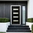 thumbnail image 5 of SUMMIT PINES 36"x80" Mahogany Wood Grain Fiberglass Door Slab Only, 4-Lite Frosted Glass, Modern Style Exterior Replacement Panel, Left-Hand Inswing, 5 of 5