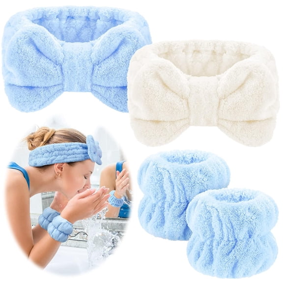 Minzimin 4 Pcs Microfiber Headband Spa Wristbands and Wrist Bands for Washing Face Cuffs Towel Wristbands Hair Headband Face Wash Cuffs for Women Makeup
