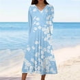 thumbnail image 2 of Drses Women's Floral Boho Maxi Dress Long Sleeve Wrap V Neck Ruffle Belted A-Line Flowy Maxi Dresses, 2 of 5