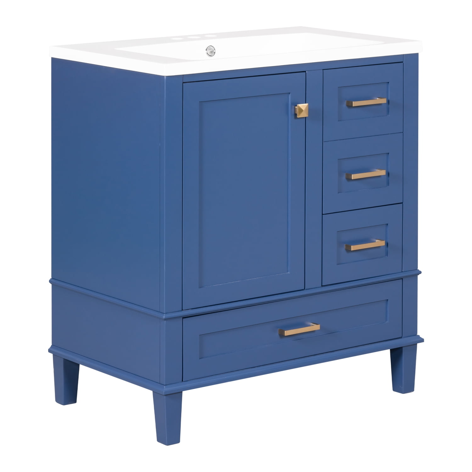 Harper & Bright Designs 30" Blue Bathroom Vanity Cabinet with Sink Combo Set, Bathroom Storage Cabinet with a Soft Closing Door and 3 Drawers, Solid Wood Frame