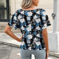 thumbnail image 4 of GaThRRgYP Summer Shirts for Women,Fashion Women's Casual Short Sleeve Printing V-Neck Blouse Floral Ruched T-Shirt Casual Feminine Blue XL, 4 of 6