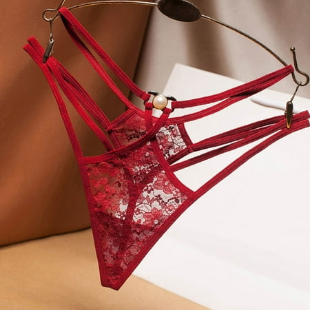 

DENGDENG Women Sexy Lace Floral Low Waisted Thong Open Crotch T-Back Panty Underwear See Through Seamless Panties