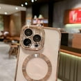 thumbnail image 3 of iPhone 14 Pro Case Magnetic Clear with Camera Lens Protector Full Protection MagSafe Electroplated Silicone Dust-Proof Net Shockproof Protective Case Cover 6.1 Inch - Gold, 3 of 6