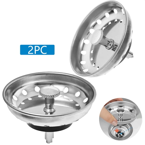 UHIAGREE 2 Pack Kitchen Sink Strainer Baskets,3 in 1 Stainless Steel Sink Stopper with Anti-Clogging