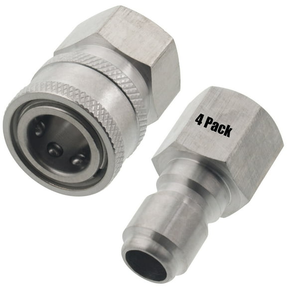 4 Erie Tools Pressure Washer 3/8" FNPT Quick Connect Stainless Socket & Plug Set