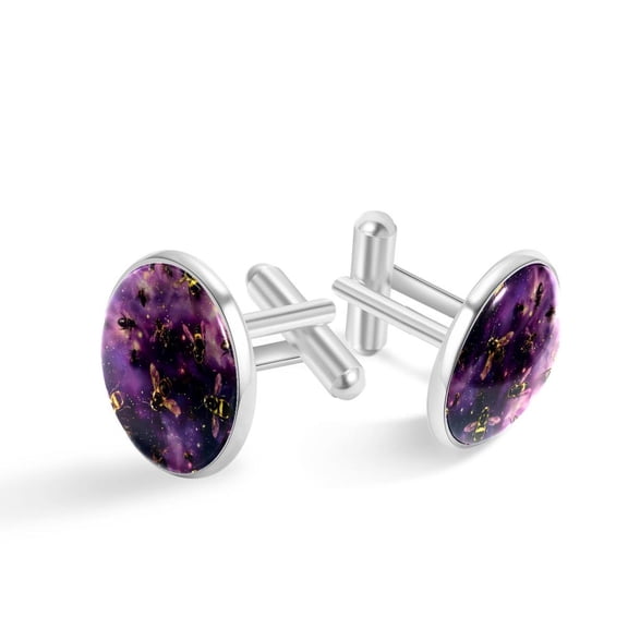 PhooArto Men's Classic Stainless Steel, Bees in Purple Galaxy Pattern Cufflinks Business Wedding Shirts, Silver