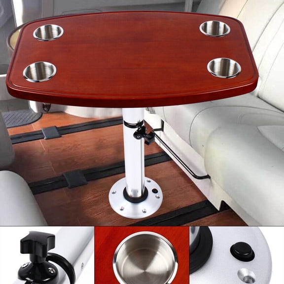 Marine Boat RV Adjustable Table Pedestal Removable Base Varnished elm Table Top