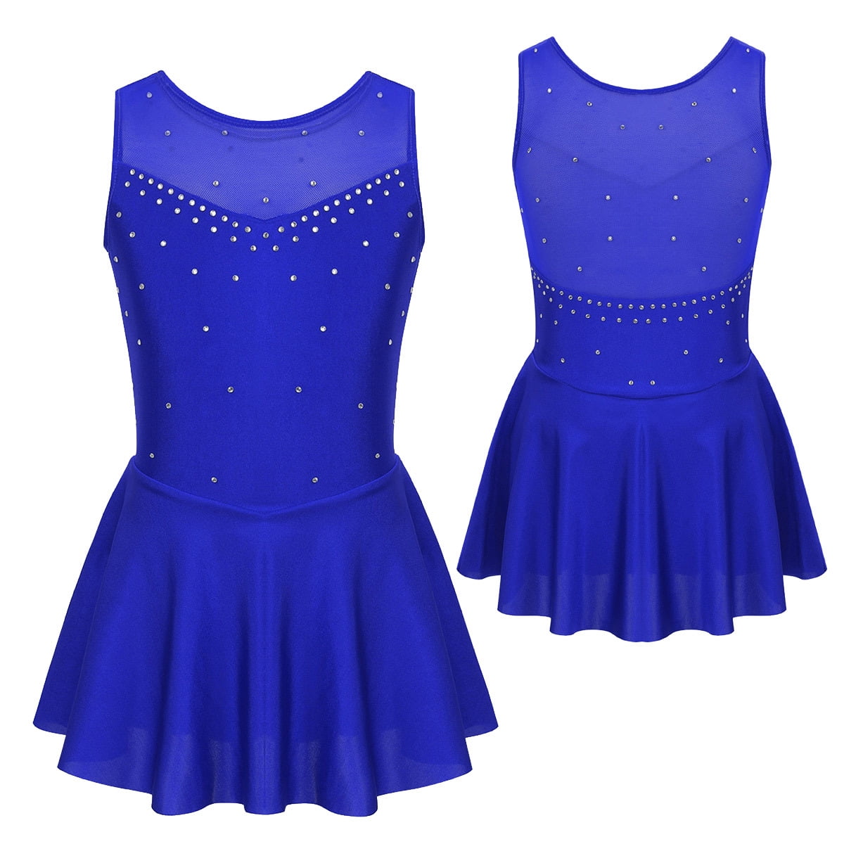 Alvivi Kids Girls Shiny Diamond Sleeveless Figure Ice Skating Dress Gymnastics Ballet Dance Leotard White 16