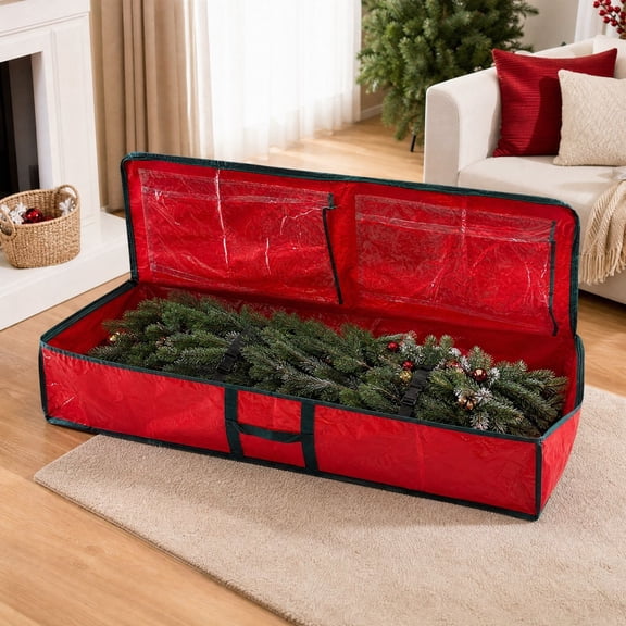 Waterproof Clear Christmas Decoration Storage Bag with Carry Handles and Storage Pocket, Holiday Ornament Organizer for Christmas Decorations and Organized Closet or Garage Storage