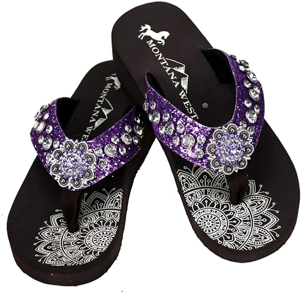 Montana West Montana West Women's Hand Beaded Flip Flop Sandals (9B(M