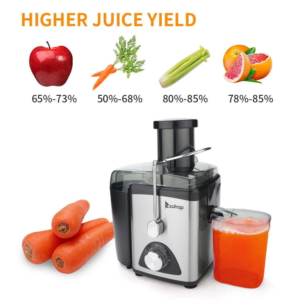 Centrifugal Juicer Juice Extractor 110V 600W 75MM Large Caliber 600ML Juice Cup 1000ML Slag Cup Double Gear Electric Juicer Stainless Steel & BPA-Free ZOKOP Juicer Machines 