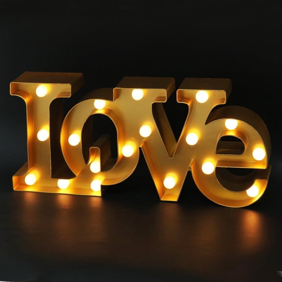 16" x 7" Large LOVE Sign Light Wall Art For Bedroom (GOLD) - LED Marquee Letters Lights Tabletop Sign - LOVE Light up Valentines Day - Wedding Decoration For Reception Table And Wall