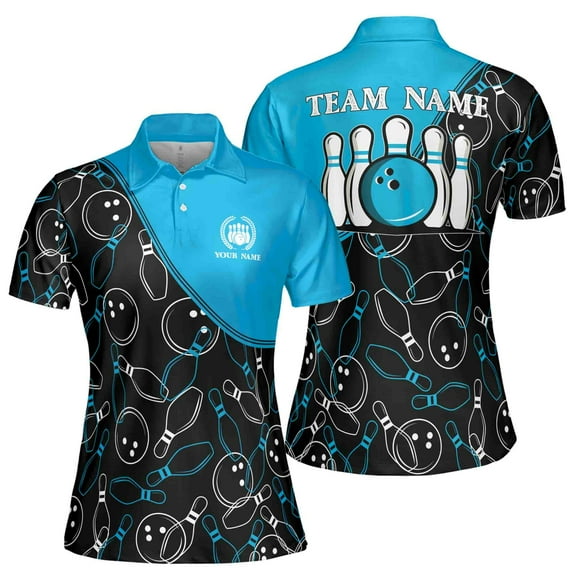 Custom Name Team Name Bowling Pins Balls Team Women's Polo Shirt S-5XL