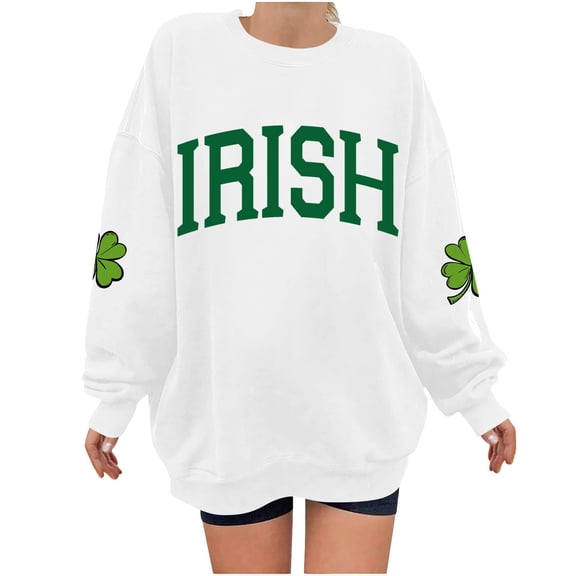 St. Patrick's Day Sweatshirt Womens Funny Shamrock Clover Long Sleeve Irish Letter Spring Graphic Pullover