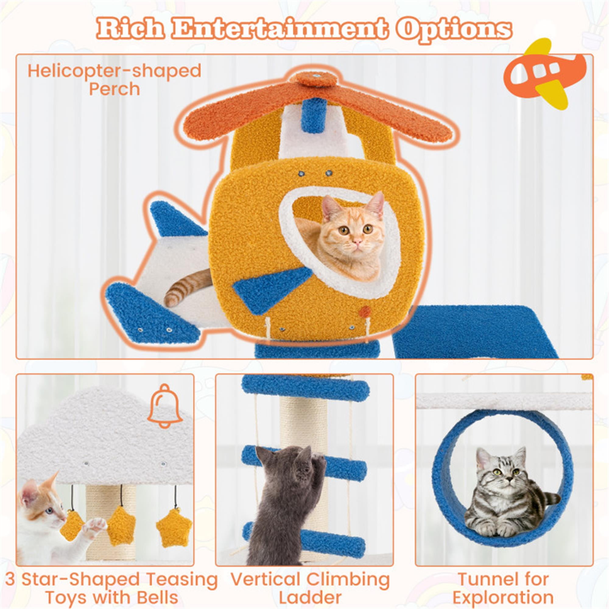 Kadyn 70" Cat Tree Tower with Scratching Posts and Platform, Cat Condo Aviation-themed Cat Activity Center Play for Kittens, Multicolor
