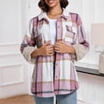thumbnail image 4 of Womens Flannel Plaid Shacket Jacket Fleece Sherpa Lined Button Down Tartan Trench with Pocket Fashion Coat, 4 of 6