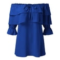 thumbnail image 4 of Pxiakgy Women's Off Shoulder Ruffle Trendy Summer Fashion Long Sleeve Blouse Dressy Casual Outfits Layered Tops Womens Off Shoulder Ruffle Long Sleeve Blouses Casual Layered Tops Blue L, 4 of 6