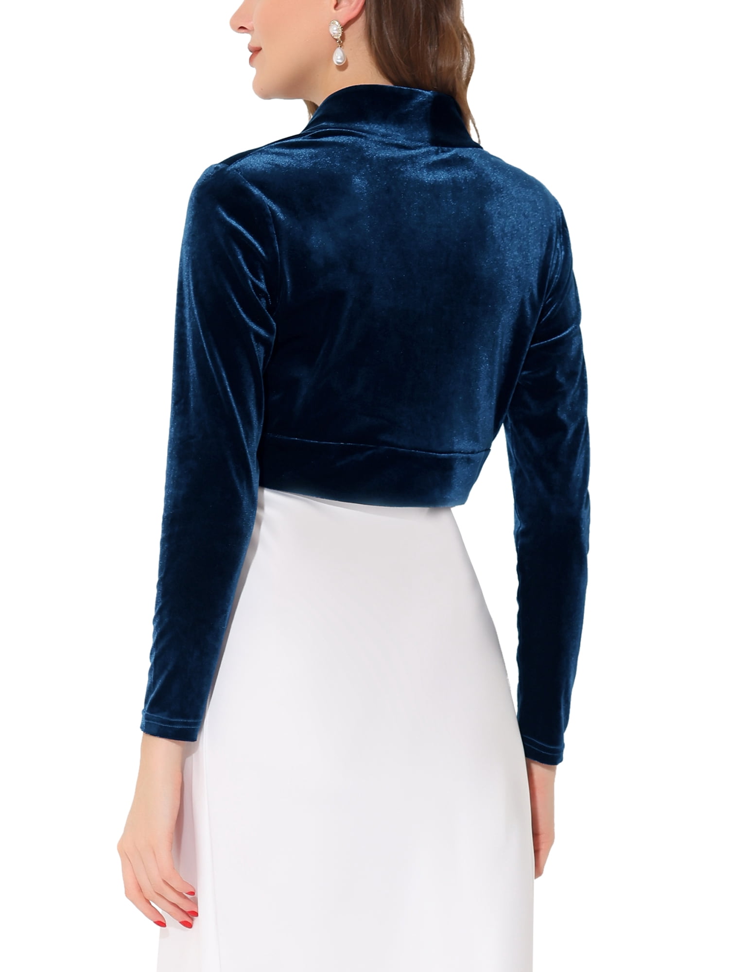 DARING DIVA Women's Velvet Open Front Cropped Bolero Cardigan M Dark Blue