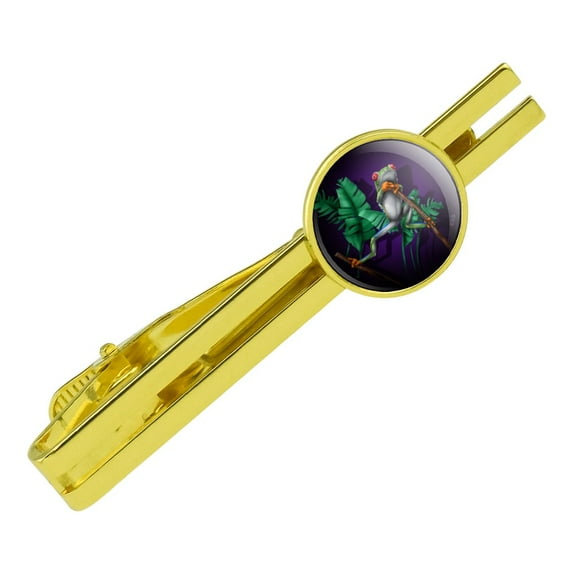 South American Tree Frog Hanging Out Round Tie Bar Clip Clasp Tack Gold Color Plated