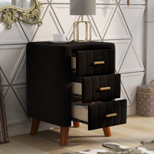 Velvet Nightstand with 3 Drawers,Upholstery Nightstand for Living Room