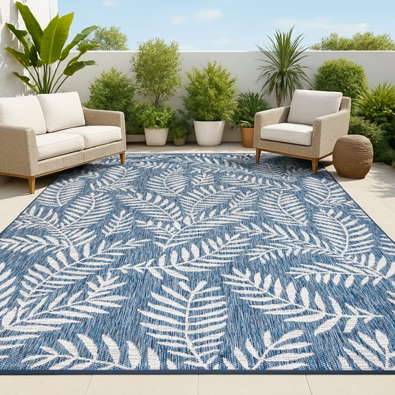 JONATHAN Y SANTA MONICA 5 x 8 Area Rug, Nevis Palm Frond - Navy/Ivory, SMB119B-5