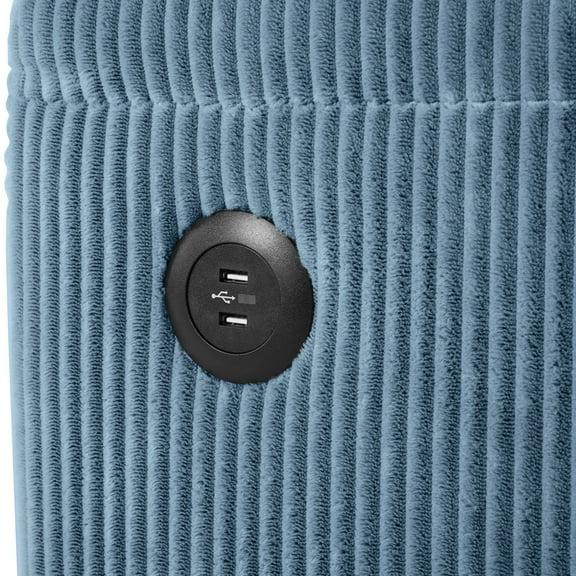 Corduroy Convertible Sleeper In Navy Blue With Full Mattress, 2 Ports, Cup Holders, Pockets & Phone Holder For Area Side Holder, Compact Living Rooms