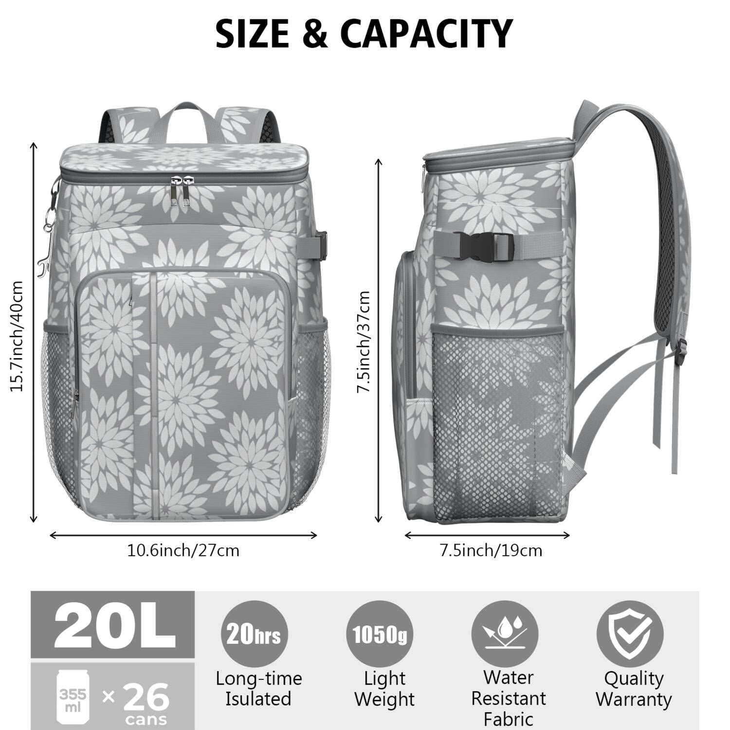 Travel Cooler Bag - Boho Bohemia Pioneer Flower Art Camping Beer Cooler Backpack with Bottle Opener- Waterproof Insulated Picnic Backpacks - Cooler Bag for Beach