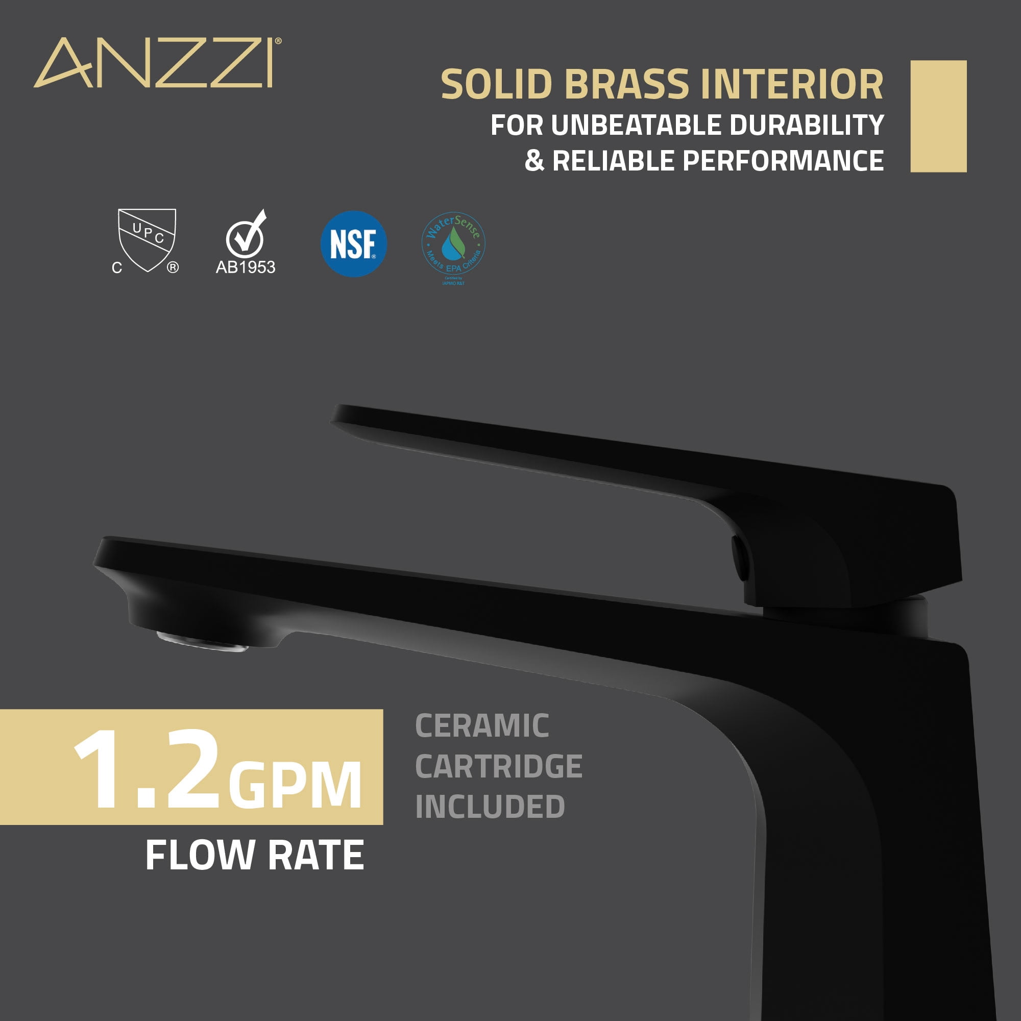 ANZZI Single Handle Single Hole Bathroom Faucet With Pop-up Drain in Matte Black
