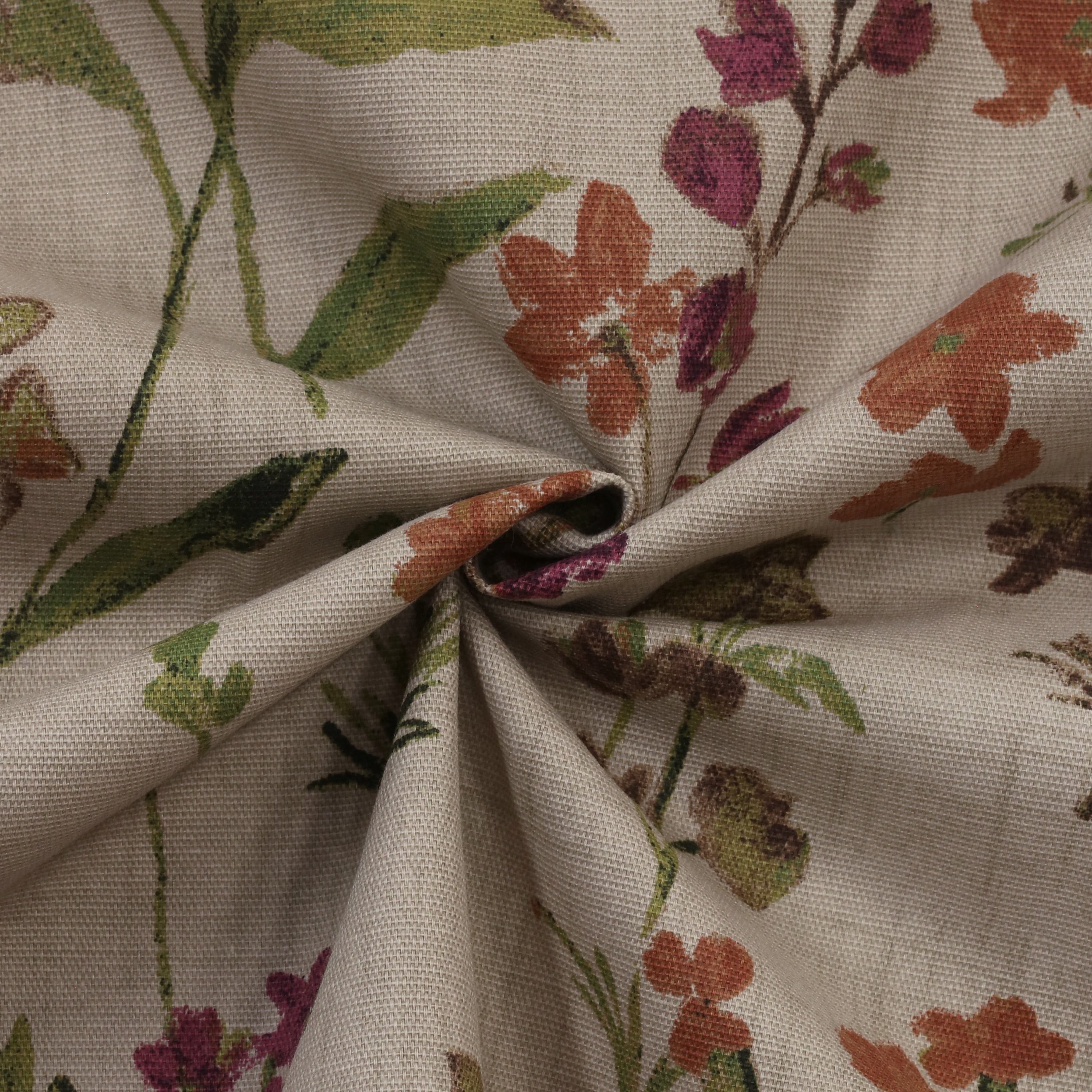 Rosie Textured Cotton Floral Print Curtain Panel - Pair each 50" x 63" in Linen